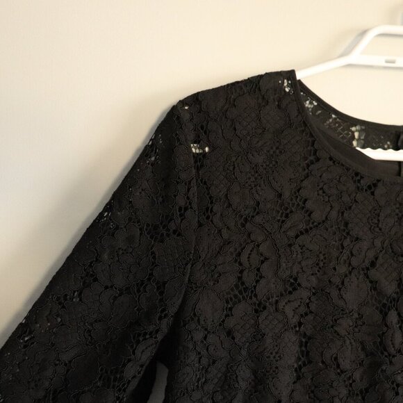 Banana Republic Women's Sz 8 Black Lace 1/4 Length Sleeve Crewneck Midi Dress‎ - Picture 4 of 14